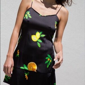LPA Black Citrus-Print Satin Mini Dress